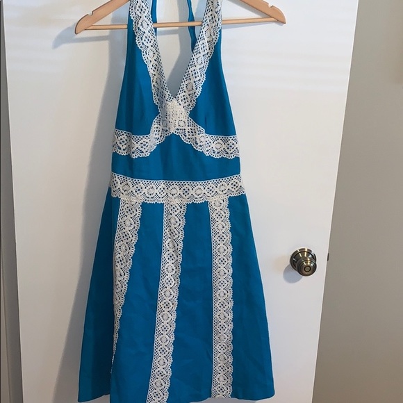 Lace and blue midi halter dress - Picture 1 of 4